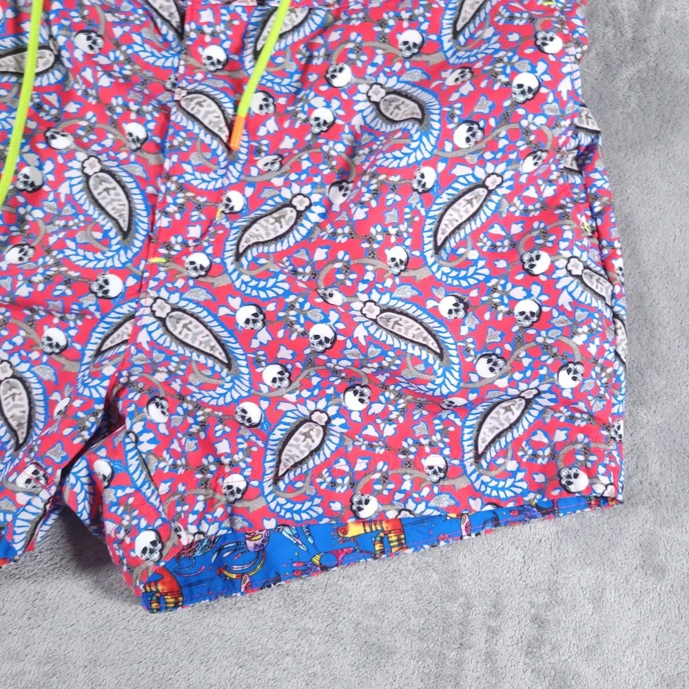 Robert Graham Swim Trunks Men 36 Red Paisley Skull‎ Classic Fit Lined Shorts 4